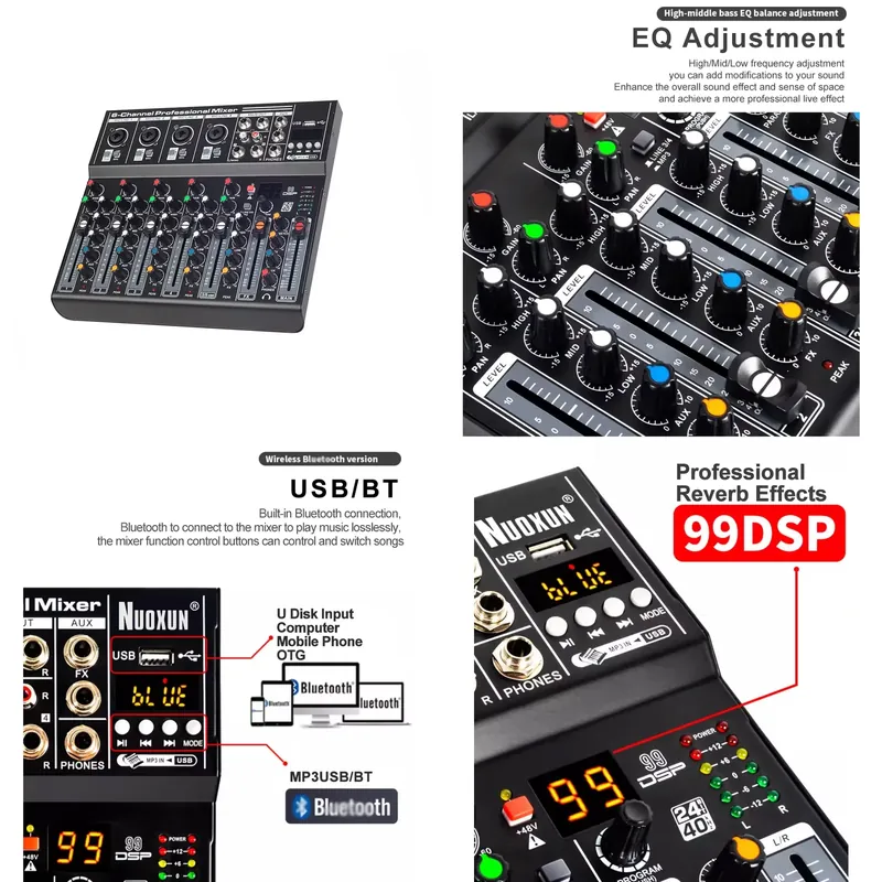 Audio Interface - Audio-Mischpult Soundboard Konsole System-Interface 6-Kanal MP3
