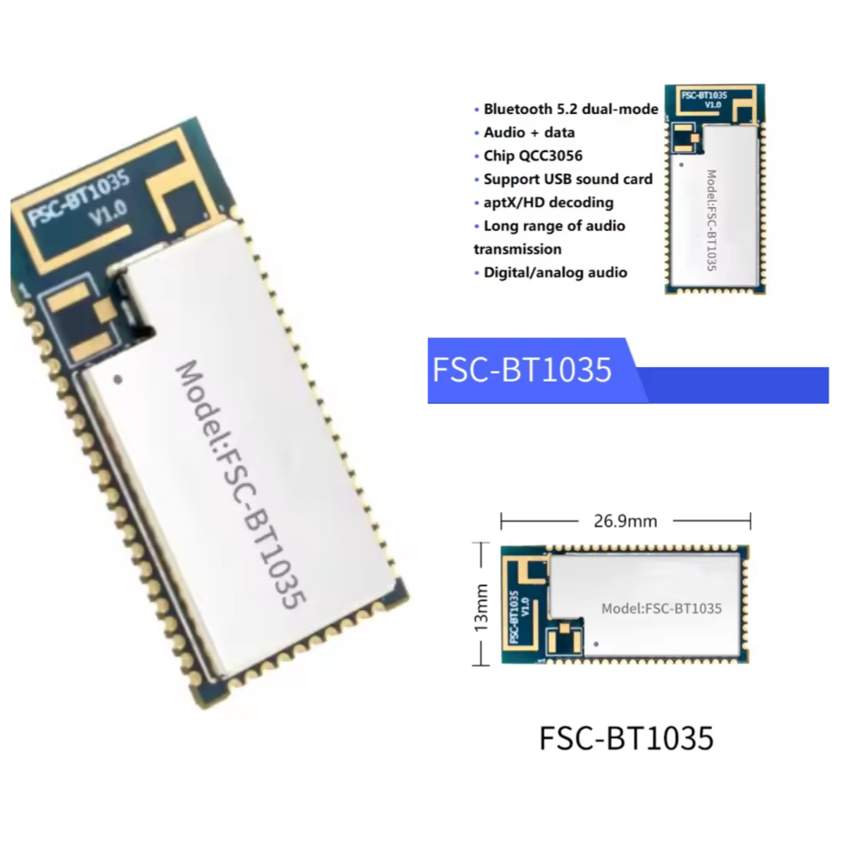 Usb Sound Card - FSC-BT1035 Modul QCC3056 Chip Bluetooth 5.2